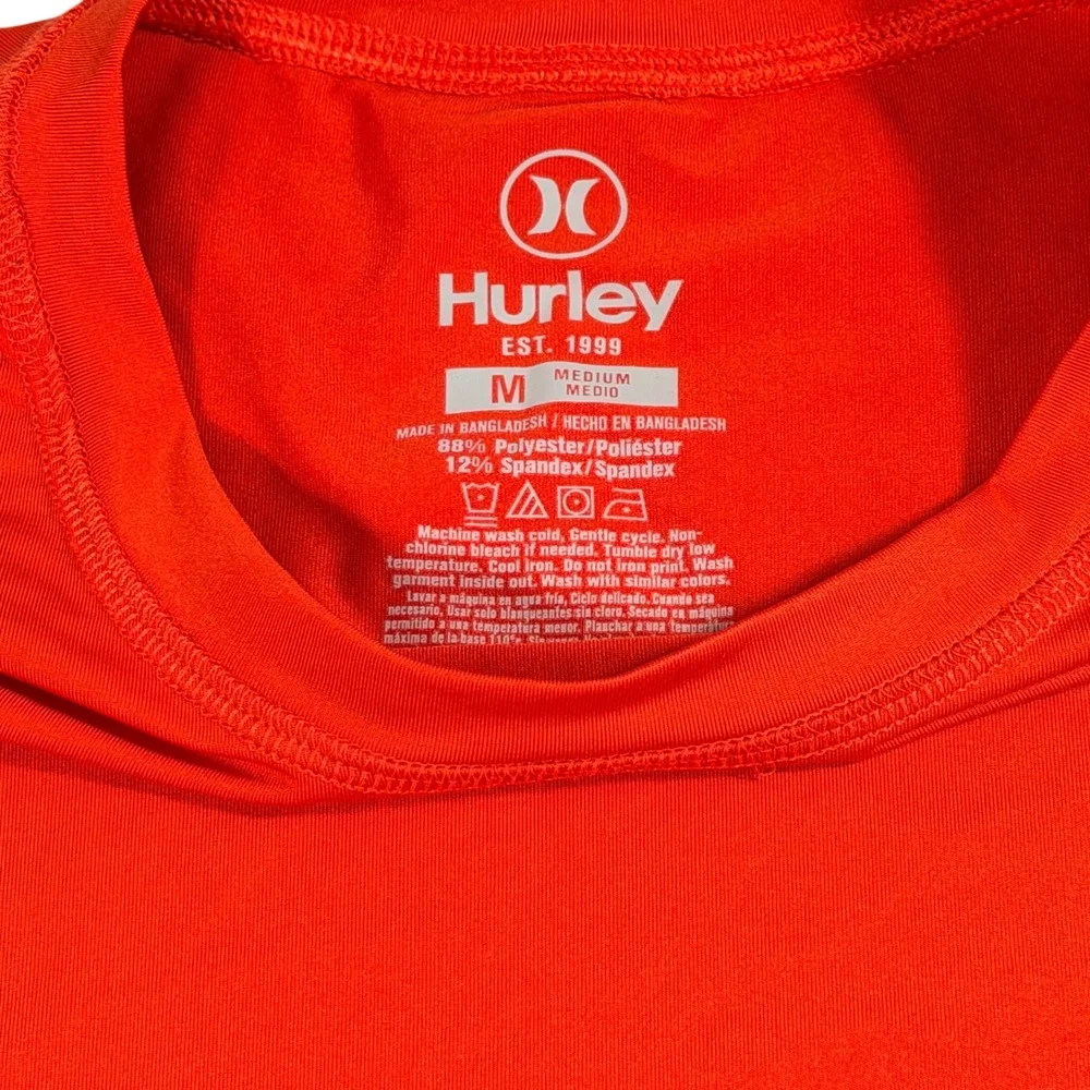 Hurley Rash Guard Mens Medium Orange Polyester Long Sleeve Surf Swim Performance